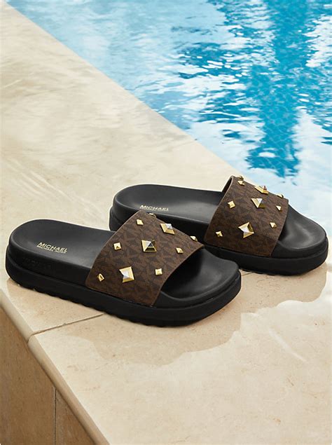 Tyra Studded Logo Slide Sandal 